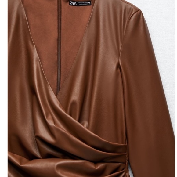 NWT ZARA WRAP LOOK FAUX LEATHER DRESS XS BLOGGER FAVE - Picture 5 of 8